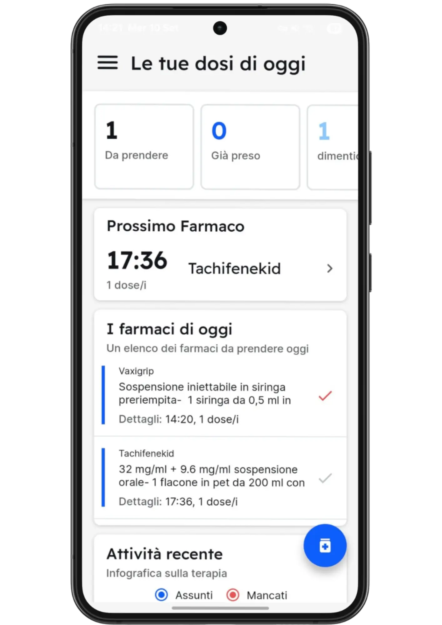 Schermata gestione medicine dell'app Salus AI
